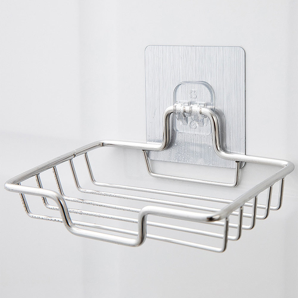 High Quality Soap Rack Wall Mounted Soap Holder Stainless Steel Soap Sponge Dish Bathroom Accessories Soap Dishes Self Adhesive-2