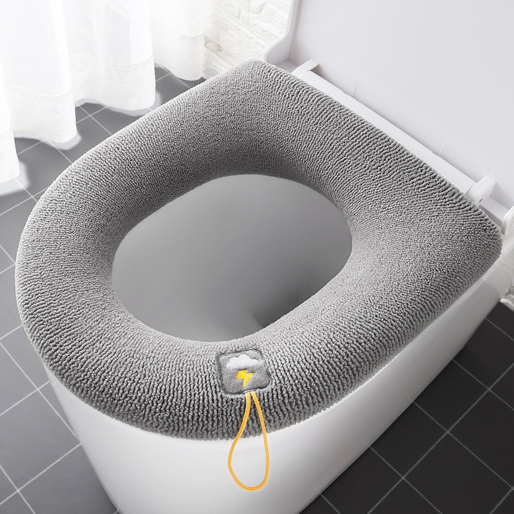 NNEOBA Winter Warm Toilet Seat Cover Closestool Mat 1Pcs Washable Bathroom Accessories Knitting Pure Color Soft O-shape Pad Bidet Cover-1
