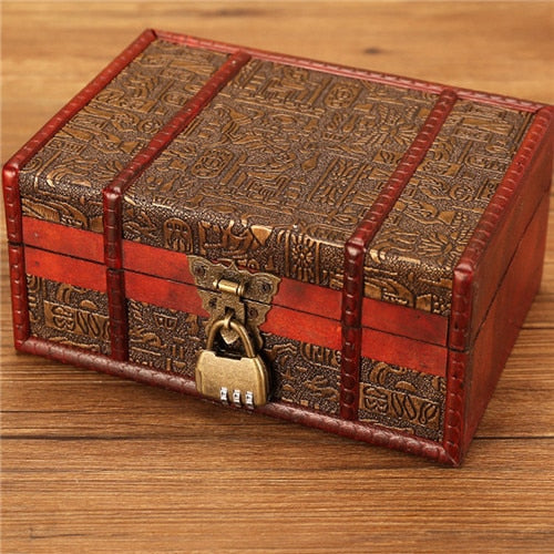 European vintage Wood box with lock storage box rectangle Desktop box antique wooden jewelry box-3