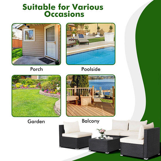 5 Pieces Outdoor Patio Furniture Set with Cushions and Coffee Table-3