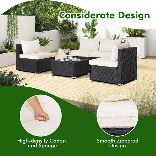 5 Pieces Outdoor Patio Furniture Set with Cushions and Coffee Table-2