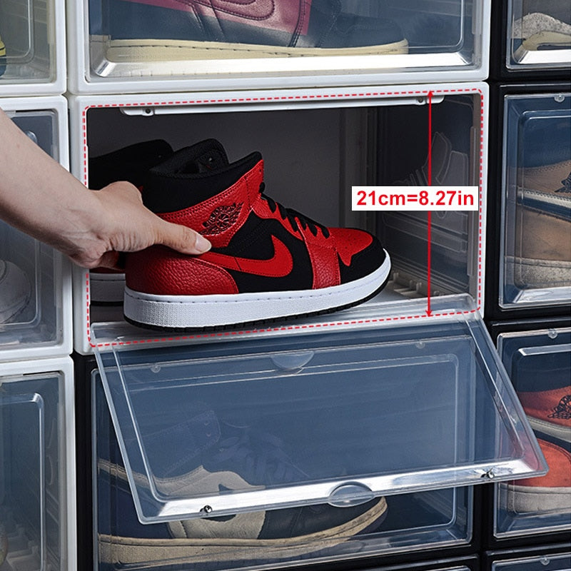 2pcs Transparent Sneaker Shoe Box Dust-proof Storage Box Stackable Shoe Cabinet High-top Dustproof AJ Shoes Organizers Shoe Rack-3