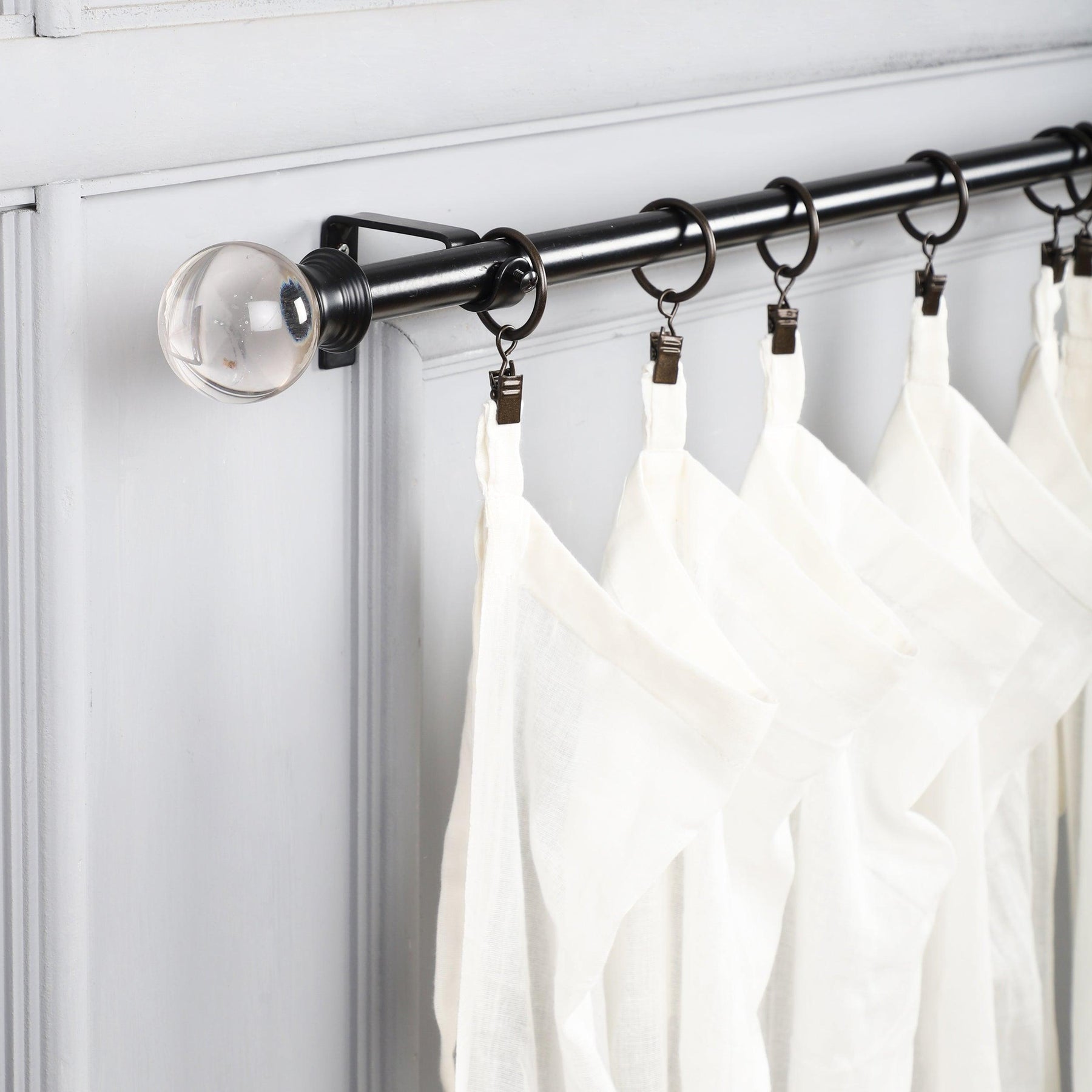 Black Extendable Curtain Pole | 19mm | Glass Ball Finials | 61-366cm-0