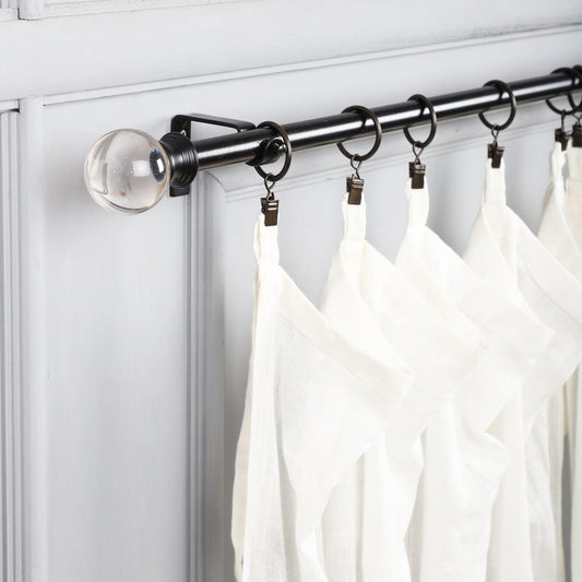 Black Extendable Curtain Pole | 19mm | Glass Ball Finials | 61-366cm-0