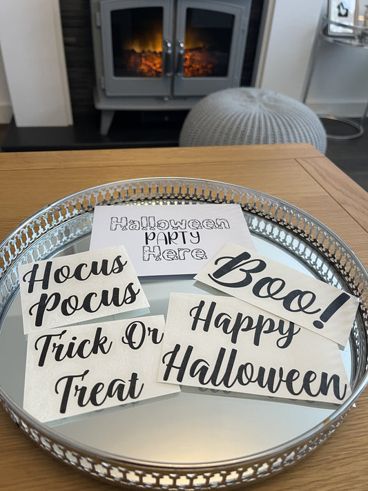 Set Of 4 Black Ona Font Halloween Pumpkin Window Door Halloween Sticker Labels-1