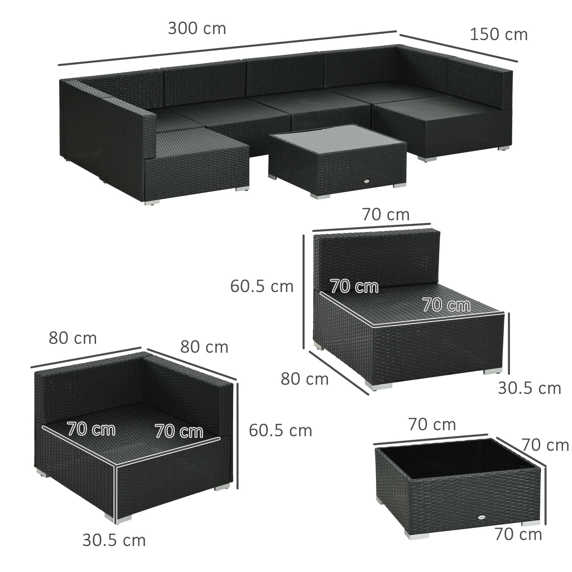 7 Piece PE Rattan Garden Furniture Set with Padded Cushions - Black-2