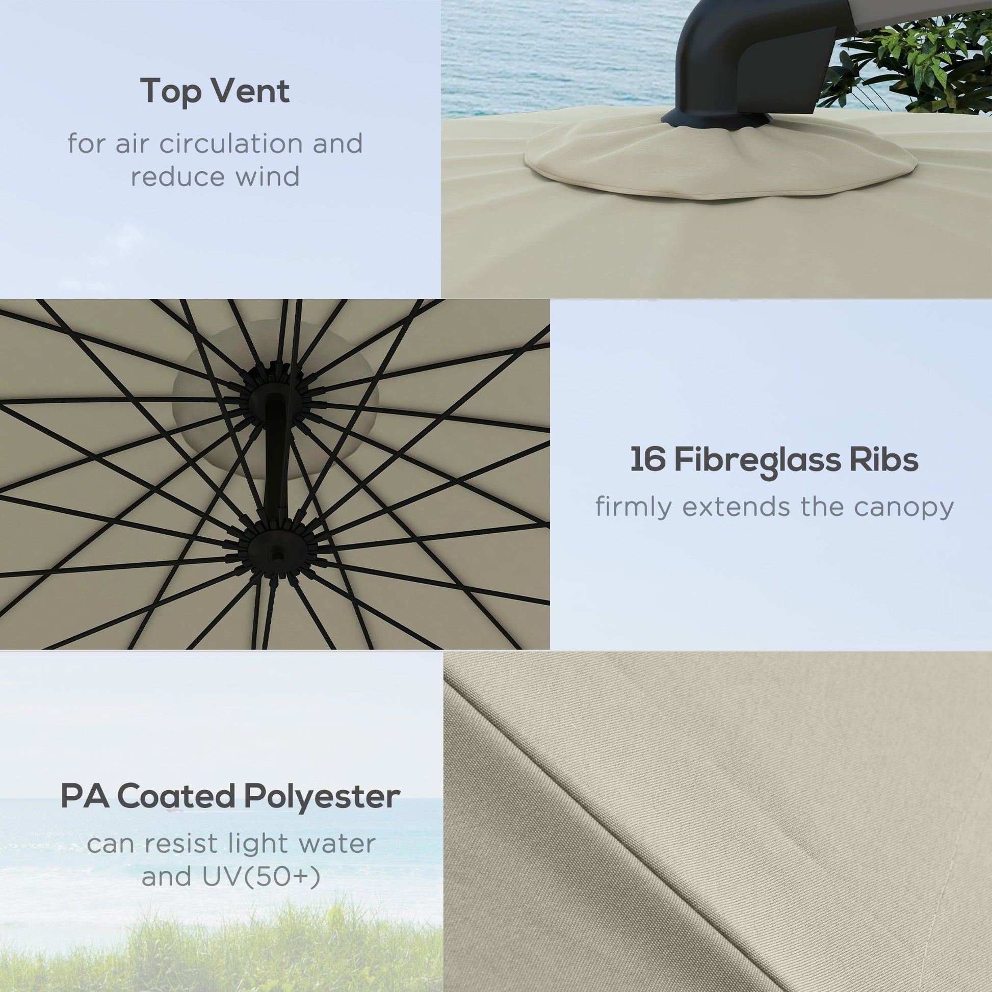 2.7m Cantilever Garden Parasol with Cross Base - Beige-4