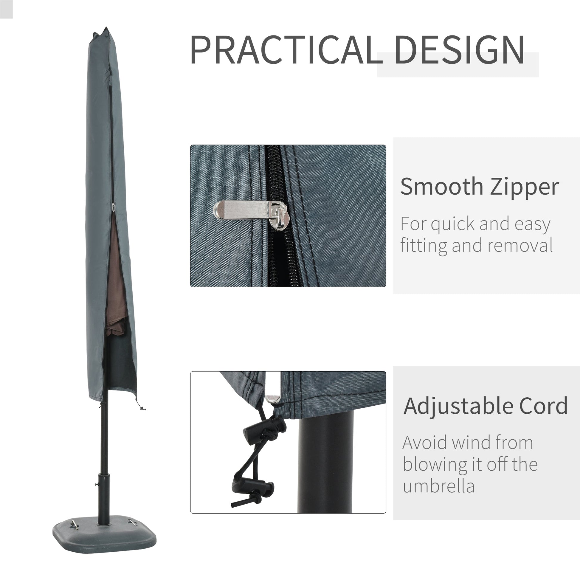 Waterproof Garden Offset Umbrella Cover with Zipper - Grey-4