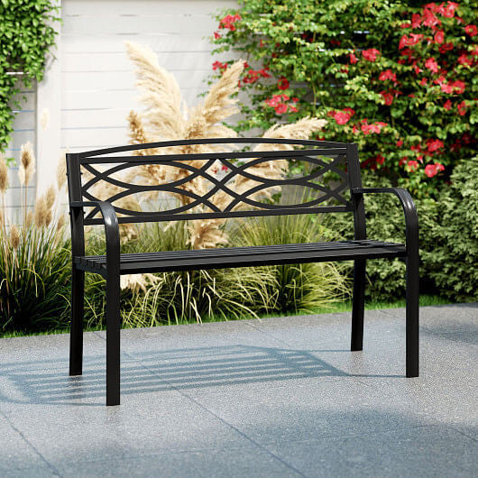 Garden Bench with Curved Armrests and Backrest-Black-0