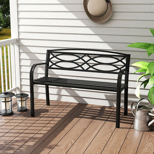 Garden Bench with Curved Armrests and Backrest-Black-1