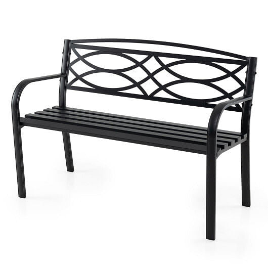 Garden Bench with Curved Armrests and Backrest-Black-2