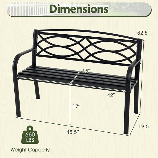 Garden Bench with Curved Armrests and Backrest-Black-3