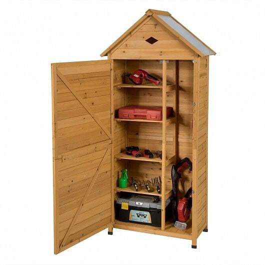 Wooden Outdoor Lockable Garden Tool Storage-4