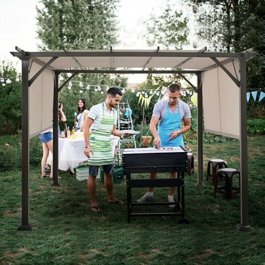10 x 10 Feet Metal Frame Patio Furniture Shelter-Beige-1