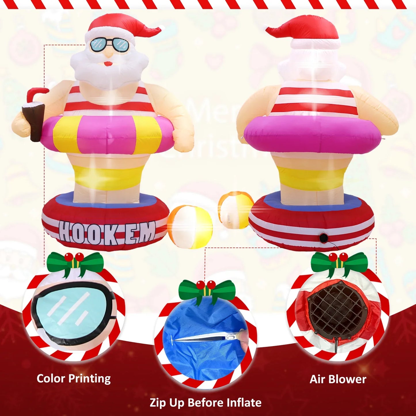 NNEOBA Christmas Hawaii Santa Inflatable Yard Decor LED-2