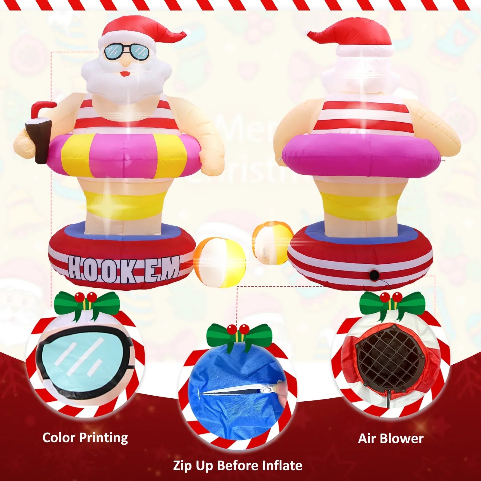 Christmas Hawaii Santa Inflatable Yard Decor LED-2