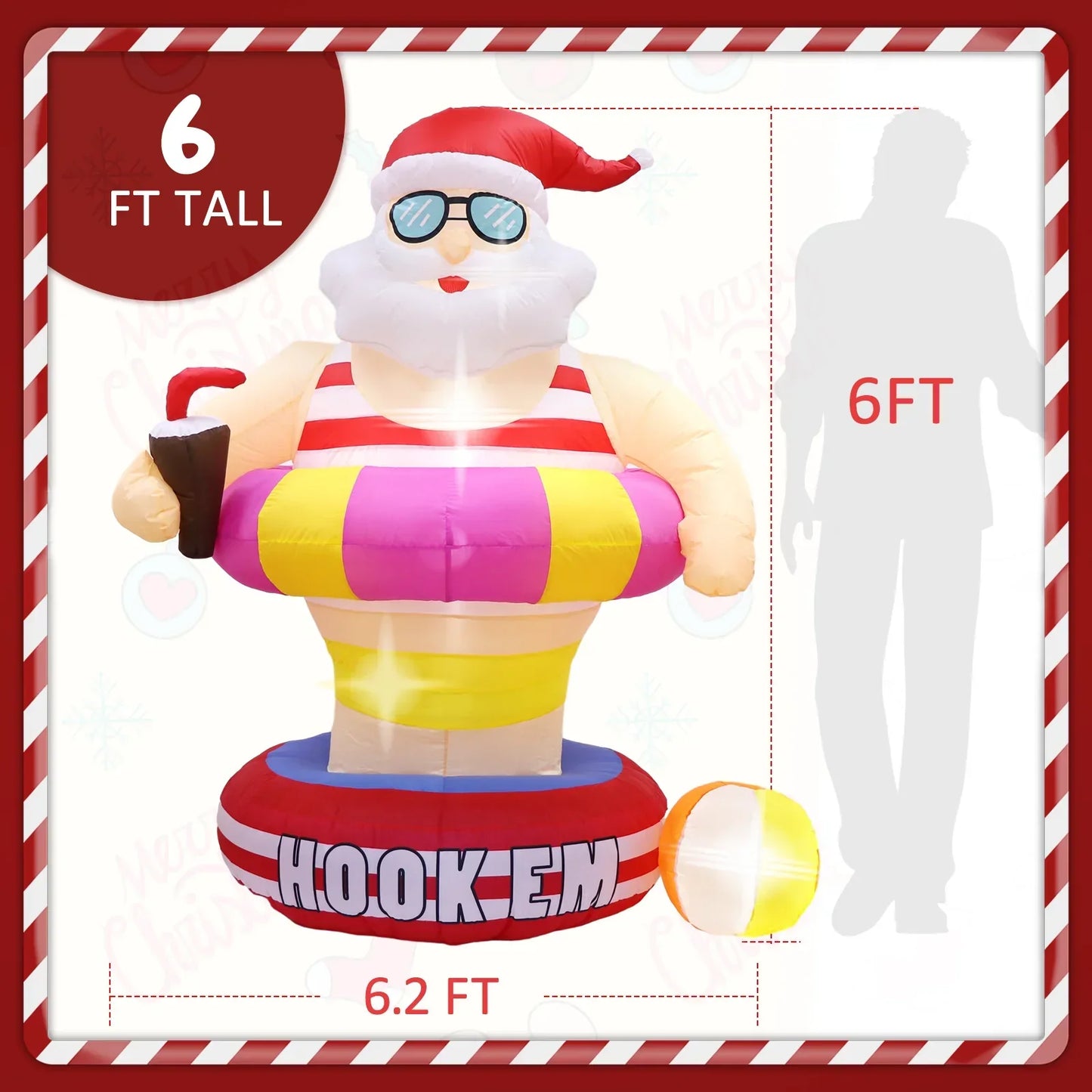 Christmas Hawaii Santa Inflatable Yard Decor LED-1