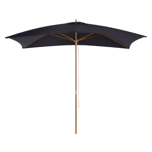 Wooden Garden Patio Parasol Umbrella with Vent - Black-0