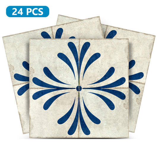 Dark Blue Cream Vintage Flower Design Tile Stickers Model - R1132-0