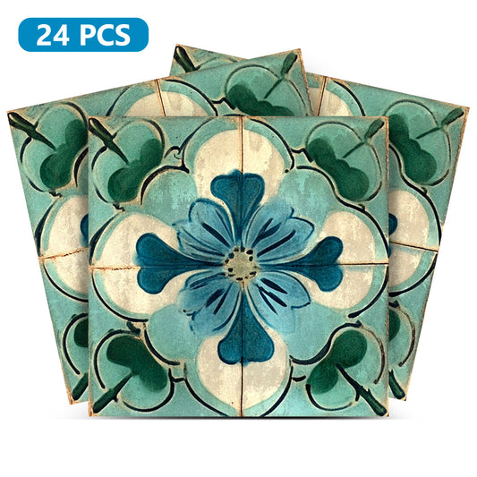 Rustic Flower Green Blue Backsplash for kitchen tiles makeover easy to install Model - R121-0