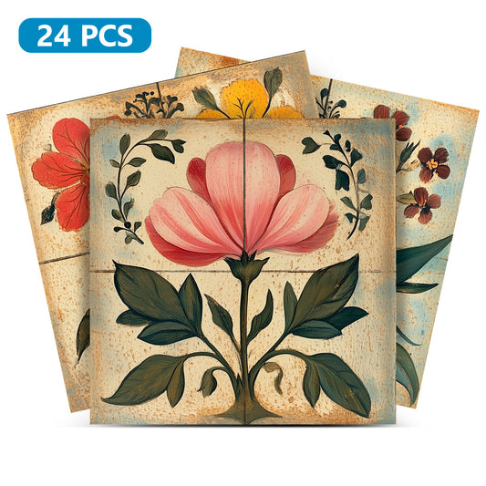 Floral Sand Earth Color Multi Design Tile Stickers Wallpaper Decal Model - R124-0