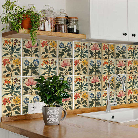 Floral Sand Earth Color Multi Design Tile Stickers Wallpaper Decal Model - R124-1