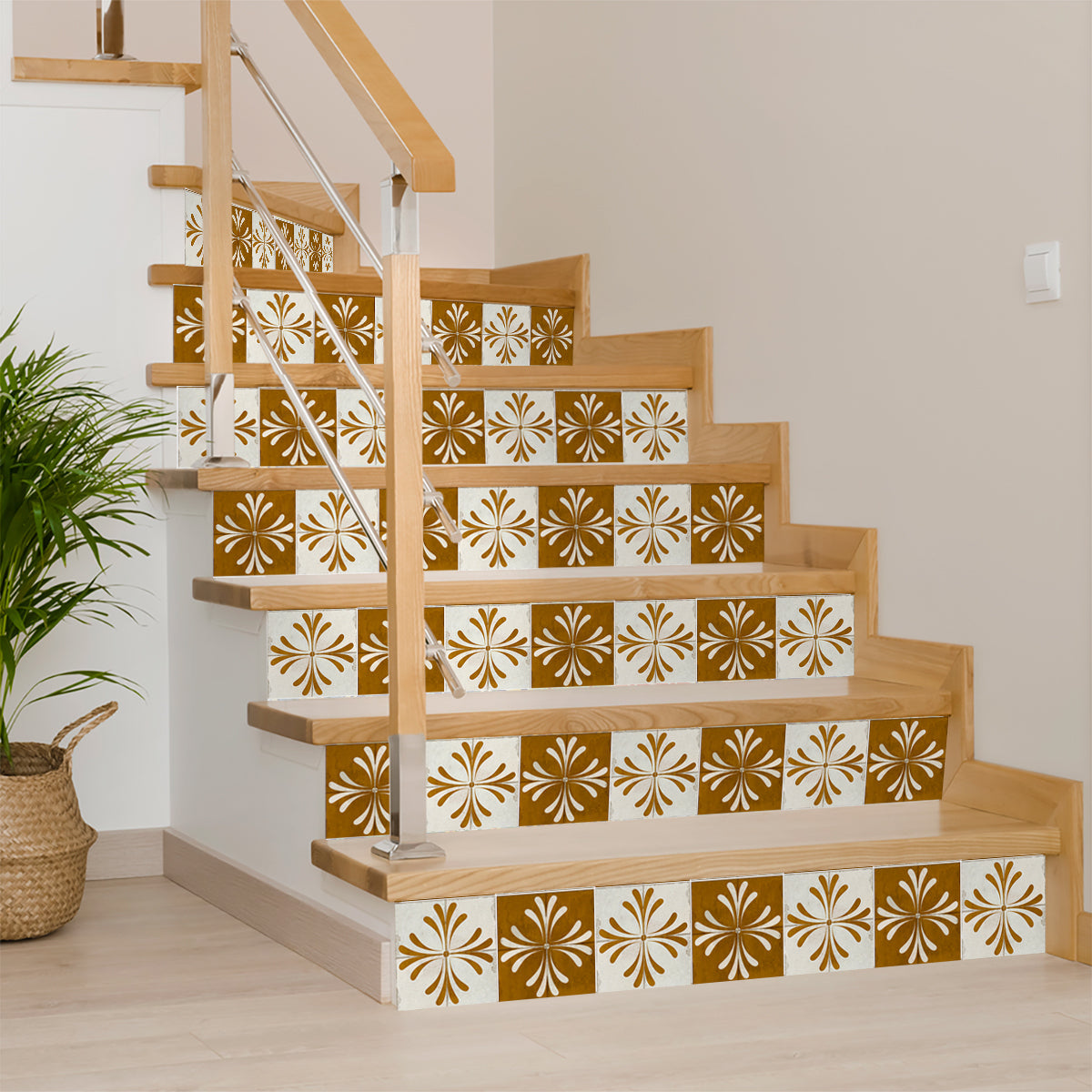 Brown Gold Vintage Flower Design opposite patterns Tile Stickers Model - R1413-3