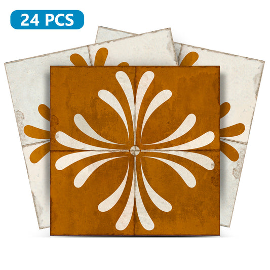 Brown Gold Vintage Flower Design opposite patterns Tile Stickers Model - R1413-0