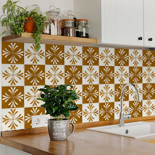 Brown Gold Vintage Flower Design opposite patterns Tile Stickers Model - R1413-1