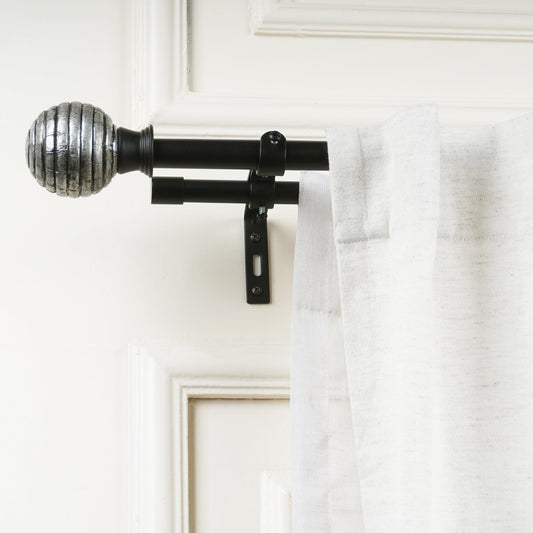 Black Double Curtain Pole Set with Twist Ball Finials - Extendable, Telescopic, Rustproof - 71-122cm, 122-224cm, 213-366cm-0