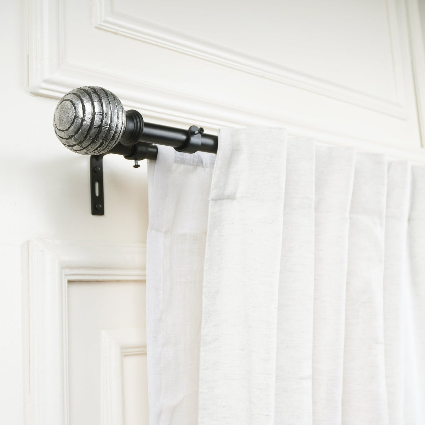 Black Double Curtain Pole Set with Twist Ball Finials - Extendable, Telescopic, Rustproof - 71-122cm, 122-224cm, 213-366cm-2