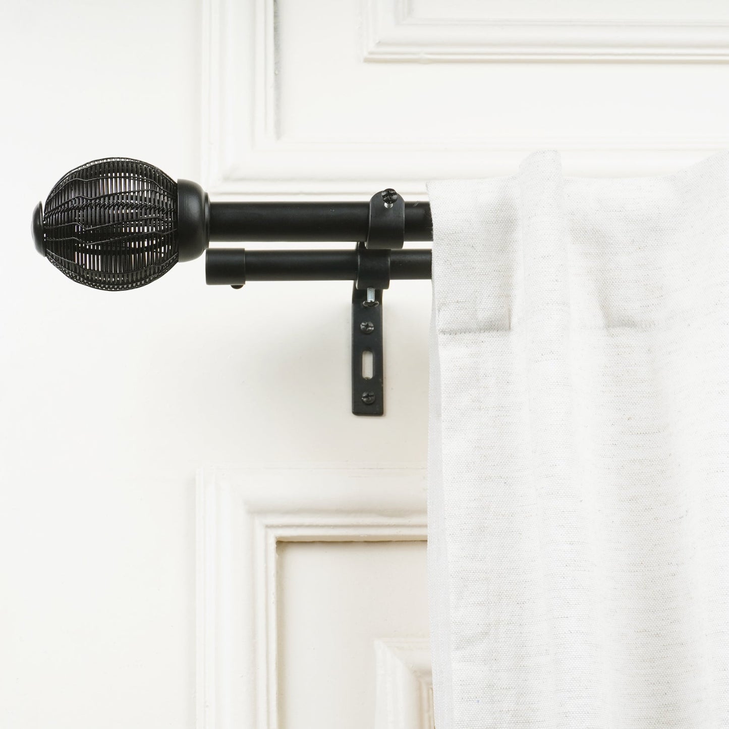 Double Curtain Pole | Matt Black | Extendable & Adjustable | 28-144 Inch |  Includes Ball Finials-0