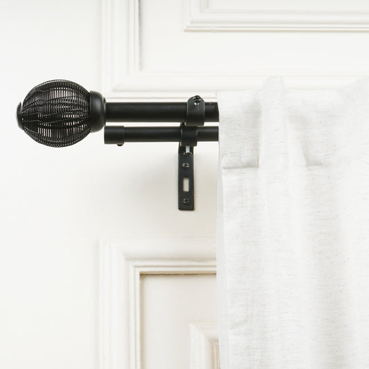 Double Curtain Pole | Matt Black | Extendable & Adjustable | 28-144 Inch |  Includes Ball Finials-0