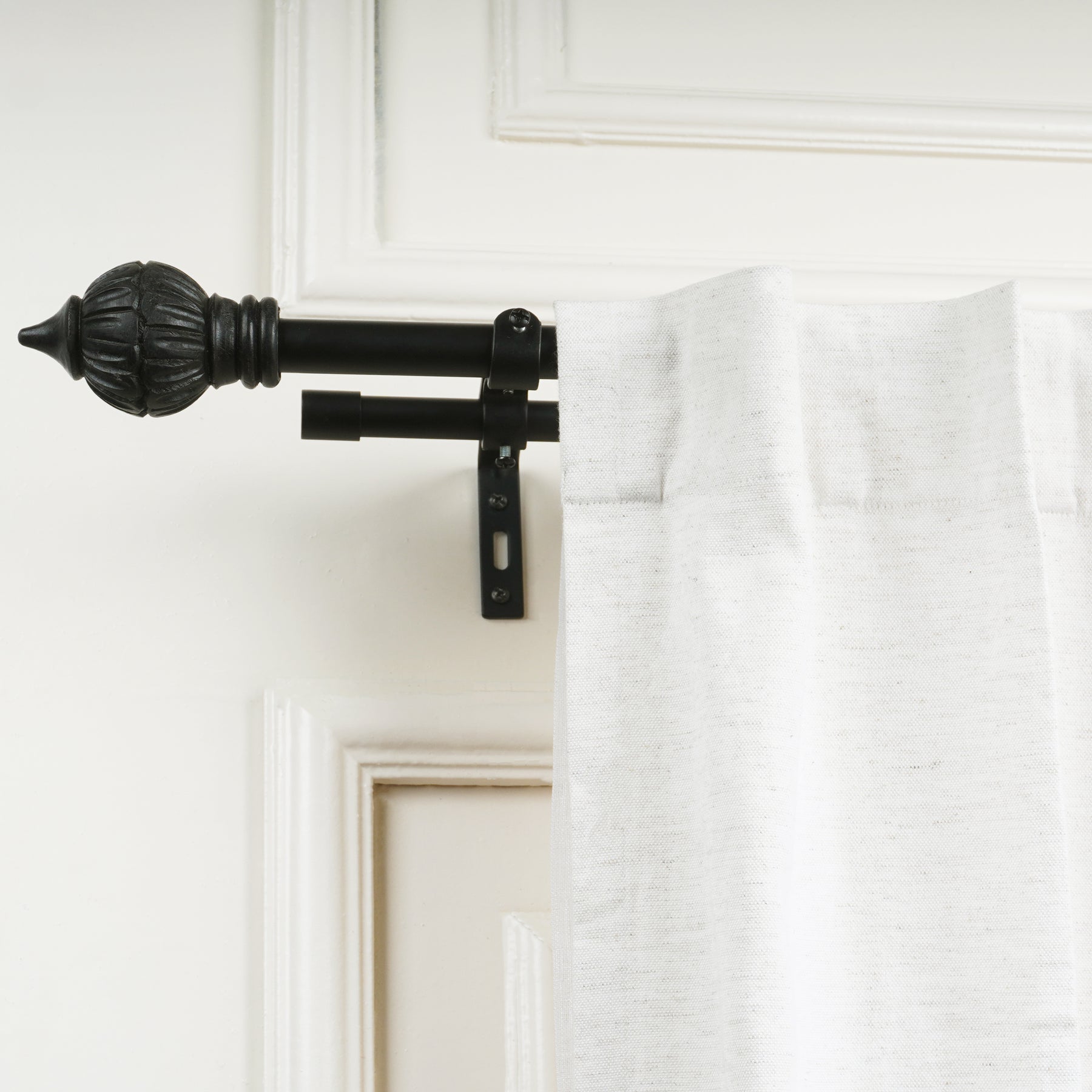 Black Double Curtain Pole Set with Urn Finials - Extendable, Telescopic, Rustproof - 71-122cm, 122-224cm, 213-366cm-0