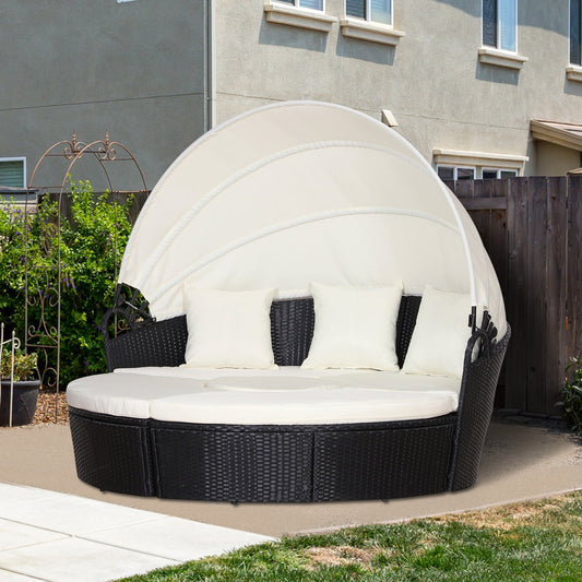 6 Piece Rattan Garden Furniture Set with Cushions and Coffee Table - Black-1