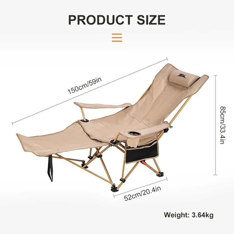 2-in-1 Reclining Camping Chair Adjustable Khaki-4