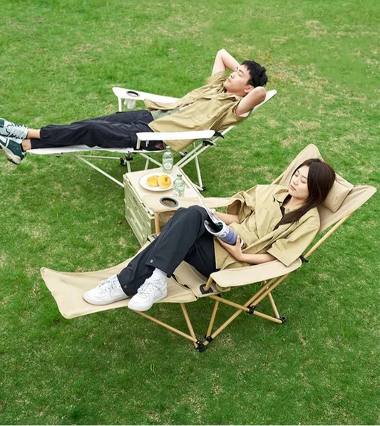 2-in-1 Reclining Camping Chair Adjustable Khaki-1