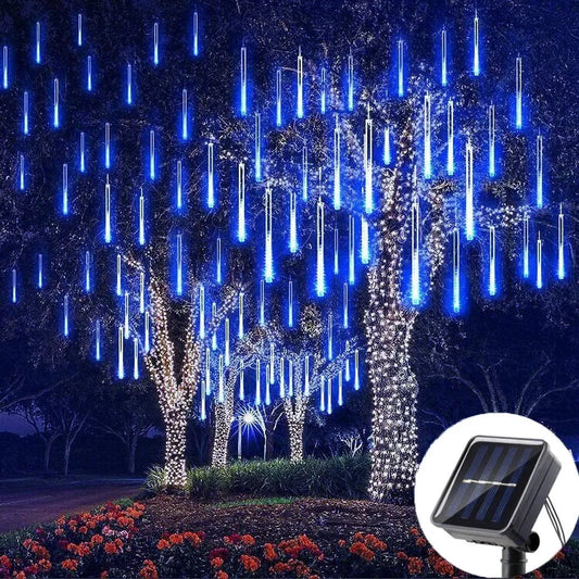 Solar LED Meteor Shower Rain Lights Holiday String Lights Waterproof Garden Light 8 Tubes 144 Leds Christmas Wedding Decoration-0