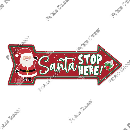 Putuo Decor Happy Christmas Vintage Metal Tin Arrow Sign - 7.8 x 11.8 In-1