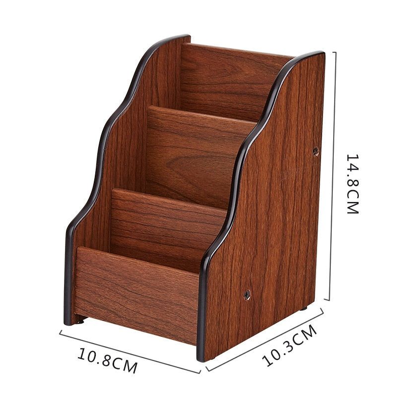3 Grid Bamboo Remote Control Storage Box Stationery Remote Control Headphone Cable Cell Phone Desktop Storage Box Organizer-4