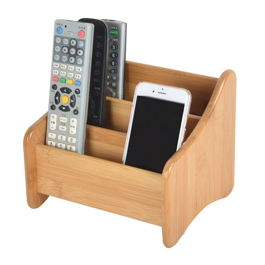 3 Grid Bamboo Remote Control Storage Box Stationery Remote Control Headphone Cable Cell Phone Desktop Storage Box Organizer-0