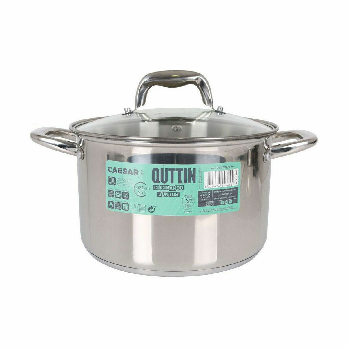 Pot with Glass Lid Quttin Caesar Steel ø 22 x 14,5 cm (4 Units)-1