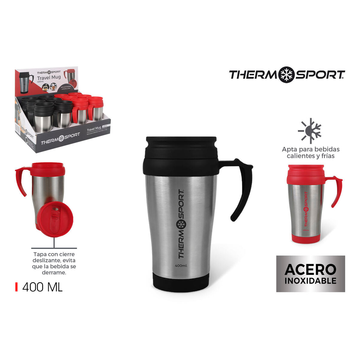 Thermal Cup with Lid ThermoSport Travel Red 400 ml (12 Units)-3