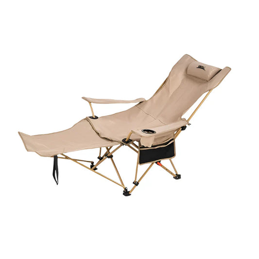 2-in-1 Reclining Camping Chair Adjustable Khaki-0