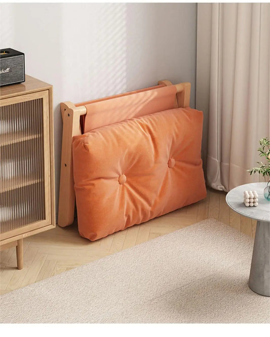 Foldable Beech Wooden Foot Stool with Soft Cushion - Orange-1