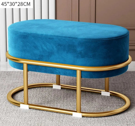 Nordic Oval Fabric Shoe Changing Stool - Blue Living Room Sofa Stool-1