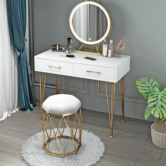 Elegance White Dressing Stool: Chic Makeup & Nail Scrubbing Chair-1