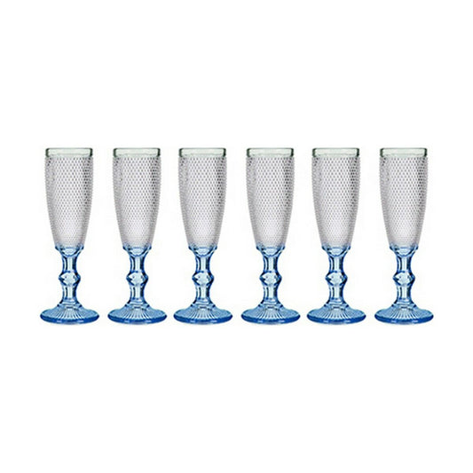 Champagne glass Vivalto PR05720ZD/BHA6 BLUE Blue Transparent Glass 180 ml Points (6 Units)-1