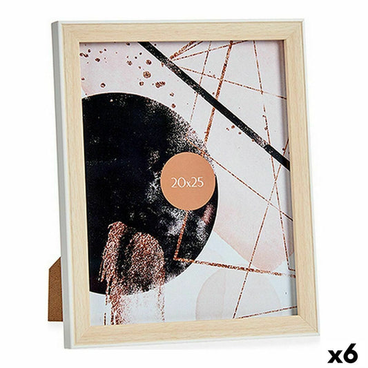 Photo frame Wood Brown White Plastic Glass (22,6 x 2 x 27,6 cm) (6 Units)-0