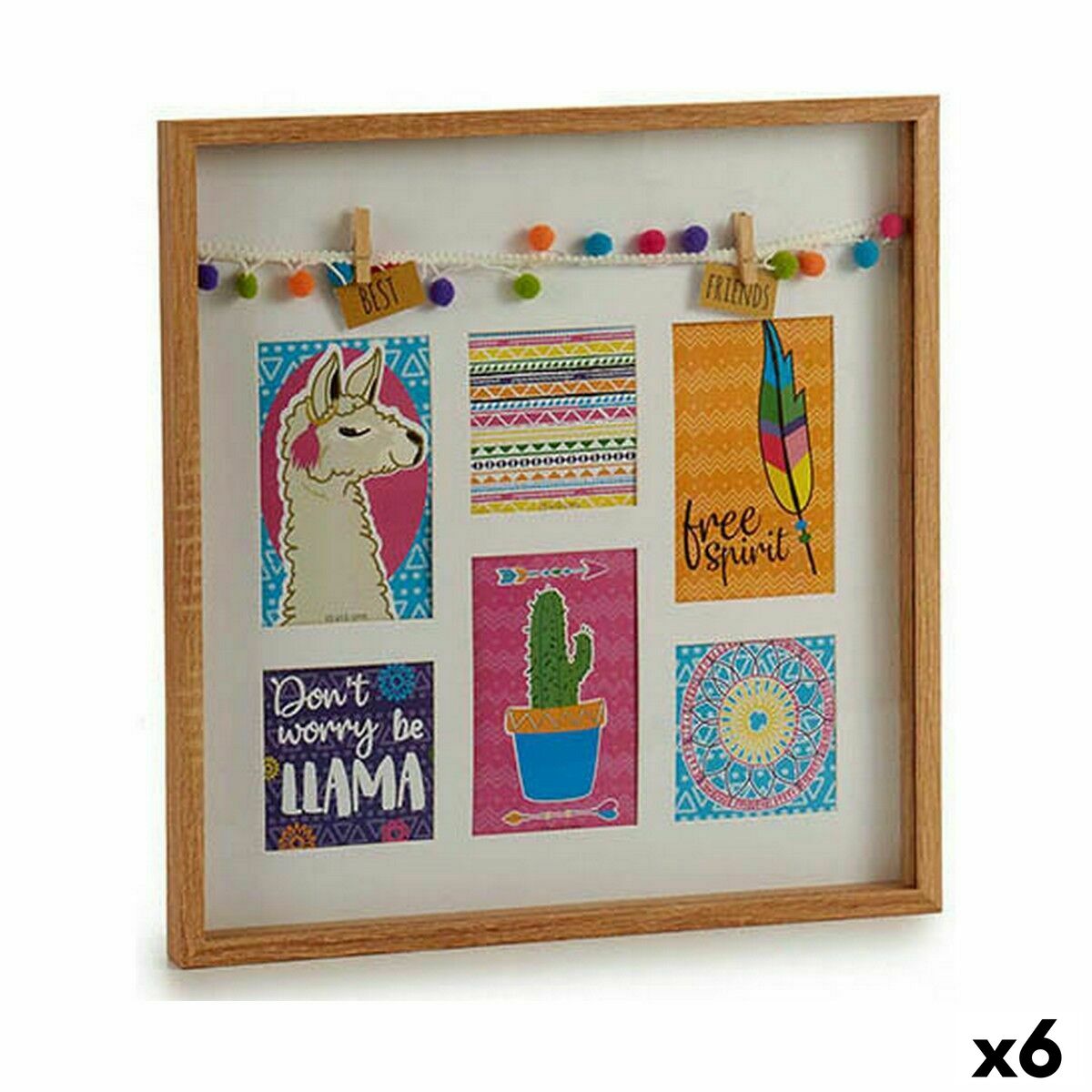 Wall photo frame Tassels Llama Multicolour Wood 40,5 x 3 x 40,5 cm (6 Units)-0